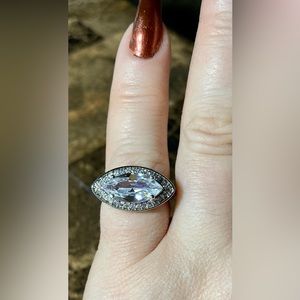 East West halo marquise 925 silver ring